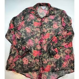 Vintage 1X Anna and Frank Silk Floral Blouse Sheer Cottage Whimsy Goth